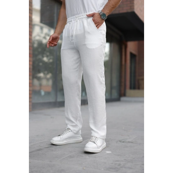 Biçomi Erkek Beli Lastikli Pera Keten Pantolon