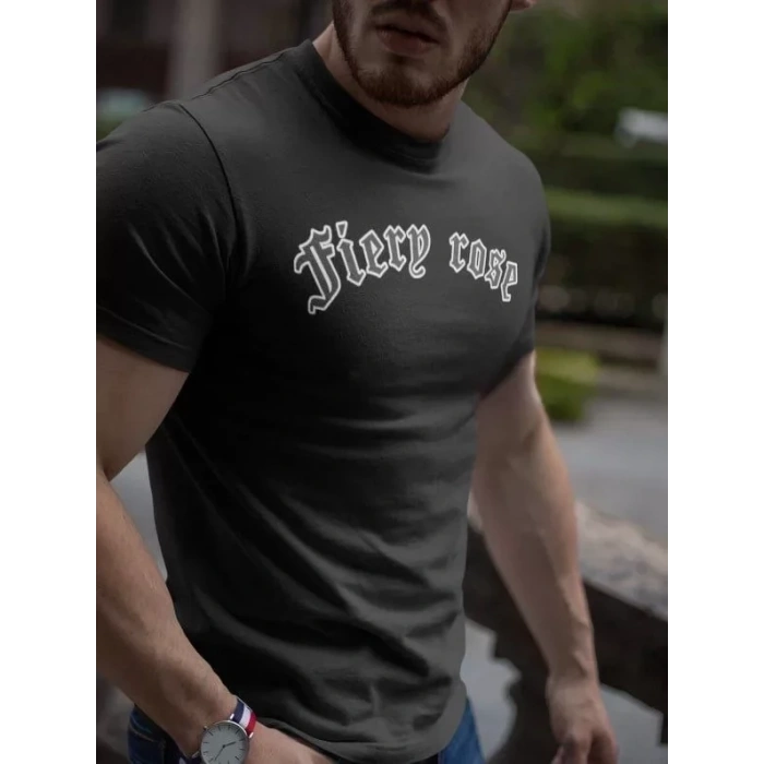 Biçomi Erkek Bisiklet Yaka Baskılı Oversize T-Shirt - Siyah