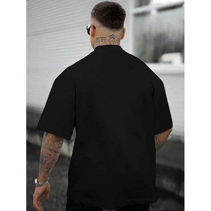 Biçomi Erkek Bisiklet Yaka Kısa Kol Baskılı T-shirt - Siyah