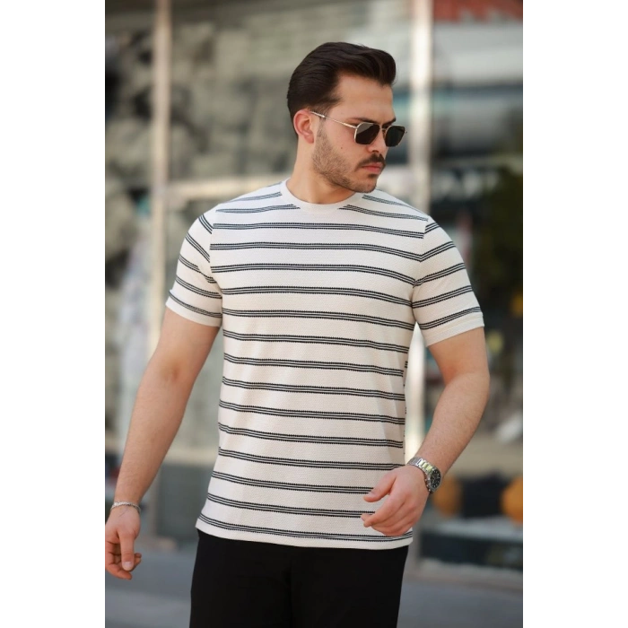 Biçomi Erkek çizgili Kısa Kollu T-shirt