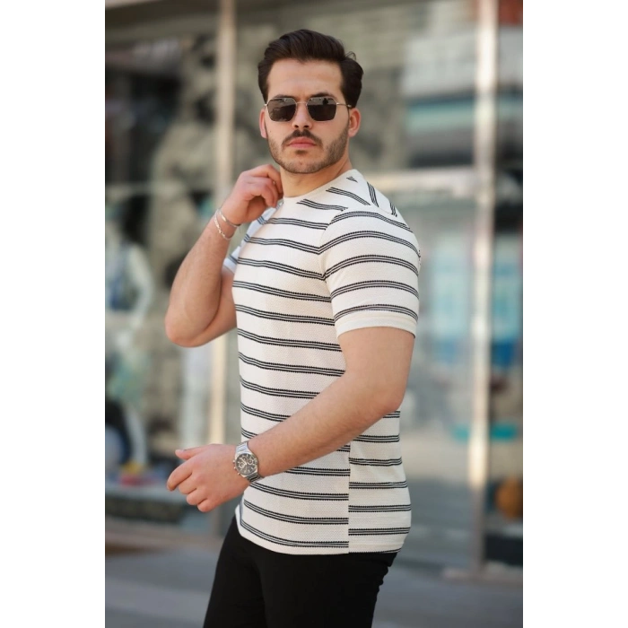 Biçomi Erkek çizgili Kısa Kollu T-shirt