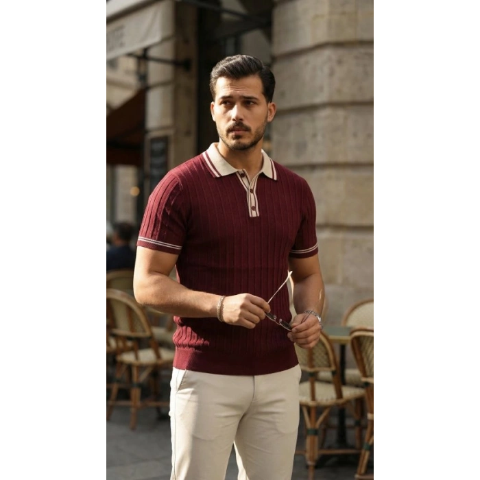 Biçomi Erkek Düğme Yakalı Kontrast Yaka Triko Tişört