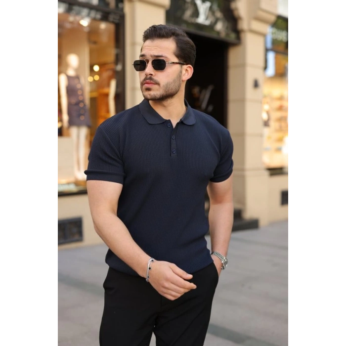 Biçomi Erkek Düğmeli Yaka Kısa Kollu Triko Tişört