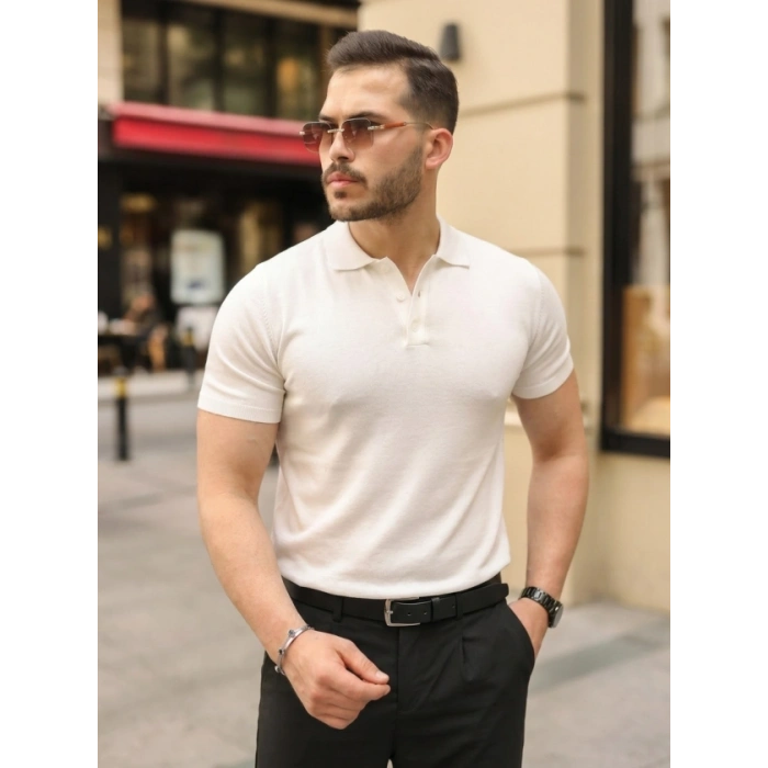 Biçomi Erkek Düğmeli Yaka Pamuk Triko Tişört