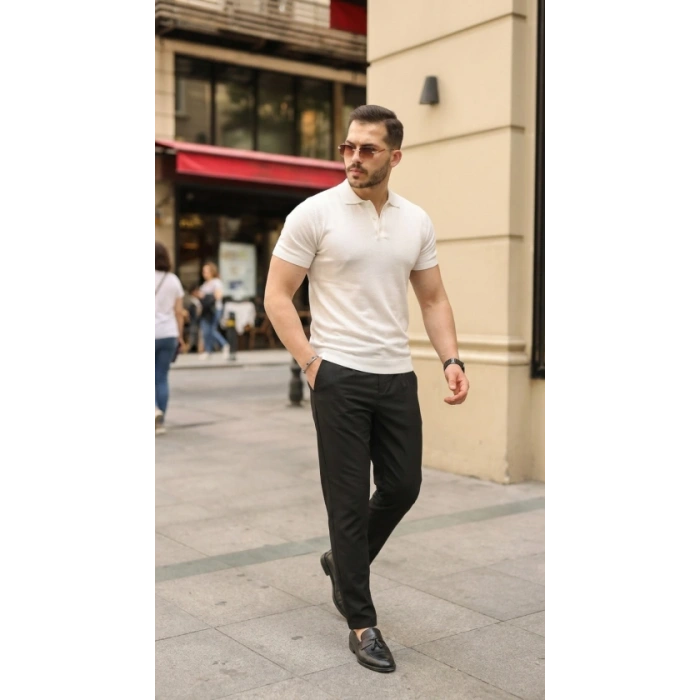 Biçomi Erkek Düğmeli Yaka Pamuk Triko Tişört