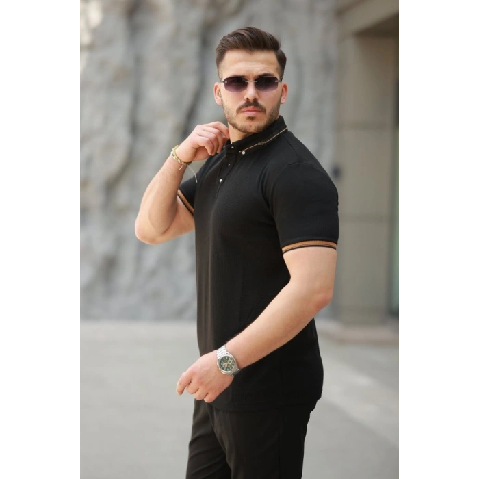 Biçomi Erkek Düğmeli Yaka Waffle Kumaş Kısa Kollu Tişört