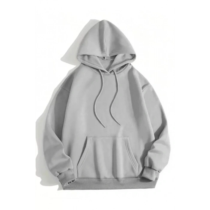 Biçomi Erkek Düz Kapüşonlu Sweat - Boyalı Gri