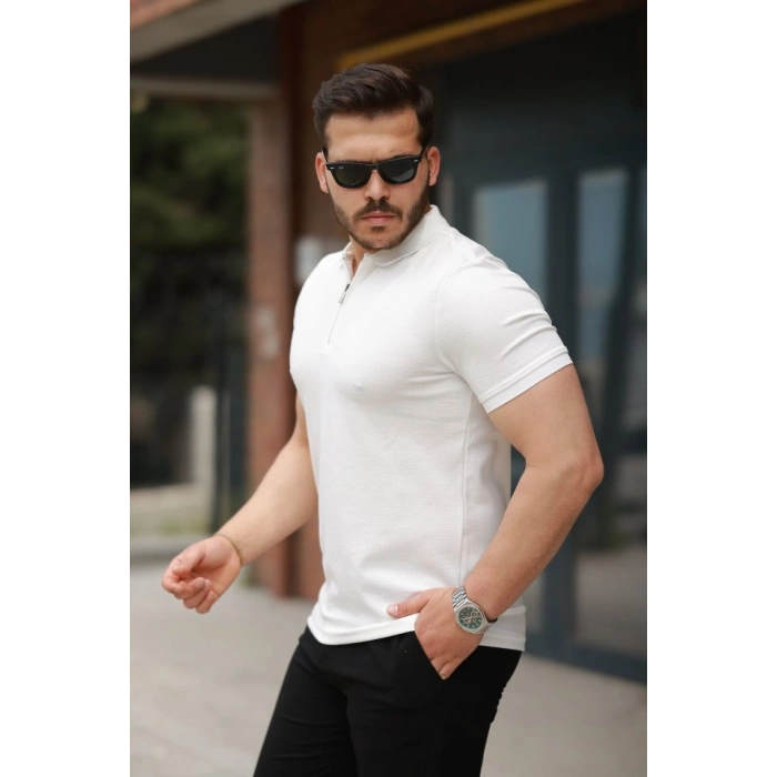 Biçomi Erkek Fermuarlı Yaka Kısa Kollu Tişört