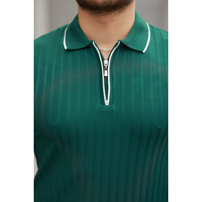 Biçomi Erkek Fermuarlı Yakalı Kısa Kollu T-shirt