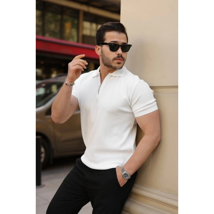 Biçomi Erkek Fermuarlı Yakalı Kısa Kollu Tshirt