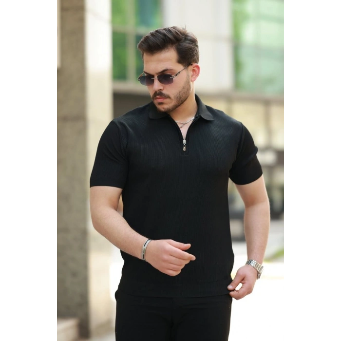 Biçomi Erkek Fermuarlı Yakalı Kısa Kollu Tshirt