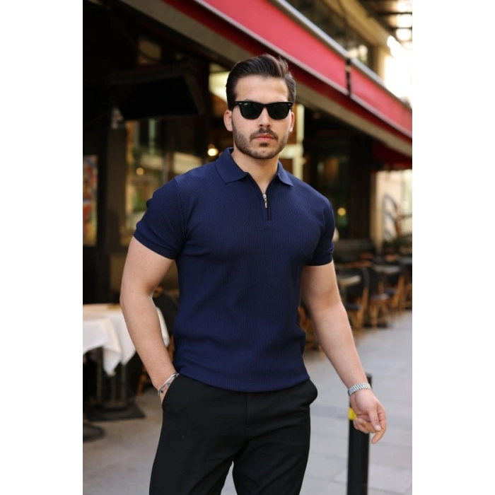 Biçomi Erkek Fermuarlı Yakalı Kısa Kollu Tshirt