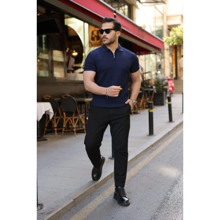 Biçomi Erkek Fermuarlı Yakalı Kısa Kollu Tshirt