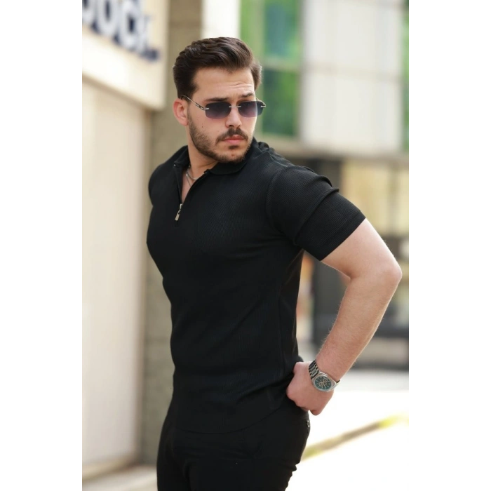 Biçomi Erkek Fermuarlı Yakalı Kısa Kollu Tshirt