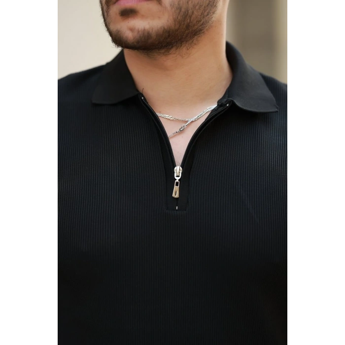 Biçomi Erkek Fermuarlı Yakalı Kısa Kollu Tshirt