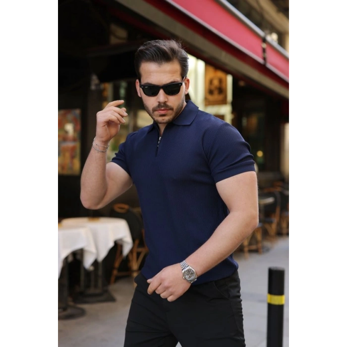 Biçomi Erkek Fermuarlı Yakalı Kısa Kollu Tshirt