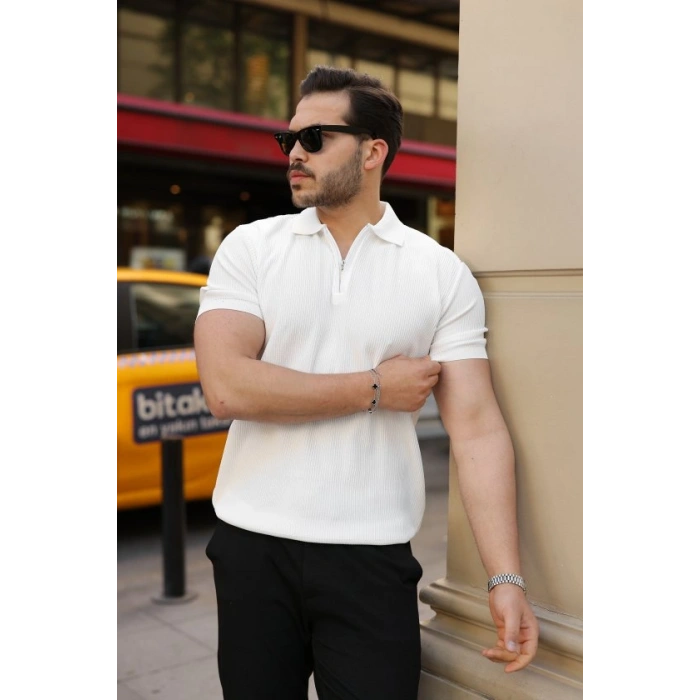 Biçomi Erkek Fermuarlı Yakalı Kısa Kollu Tshirt