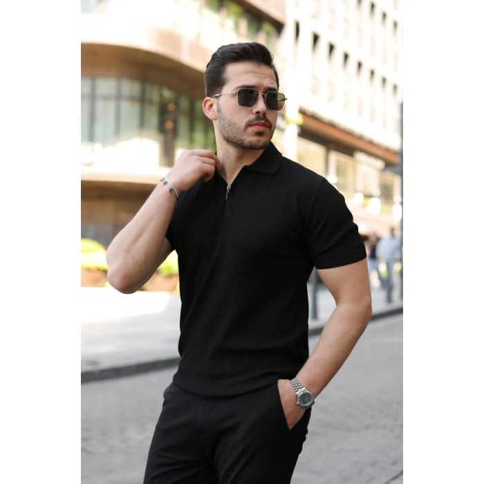 Biçomi Erkek Fermuarlı Yakalı Kısa Kollu Tshirt