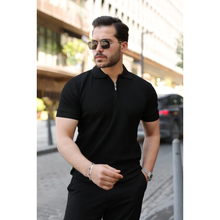 Biçomi Erkek Fermuarlı Yakalı Kısa Kollu Tshirt