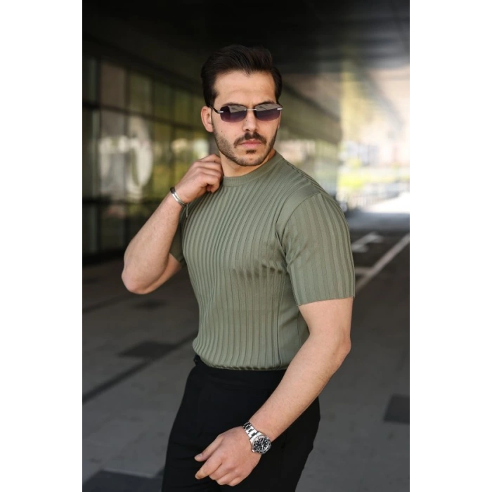 Biçomi Erkek Fitilli Bisiklet Yaka Kısa Kollu Tişört
