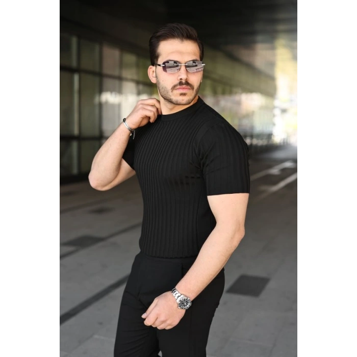 Biçomi Erkek Fitilli Bisiklet Yaka Kısa Kollu Tişört