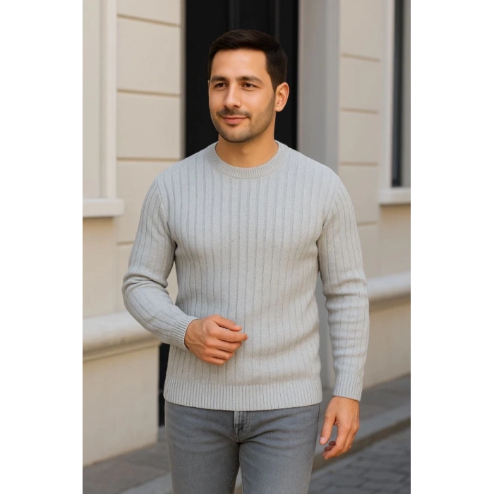 Biçomi Erkek Fitilli Triko Kazak 2’li Set – Siyah - Gri, Kalın Dokuma Pamuklu Regular Fit Bisiklet Yaka Uzun Kollu Rahat Kışlık Kazak Kombini