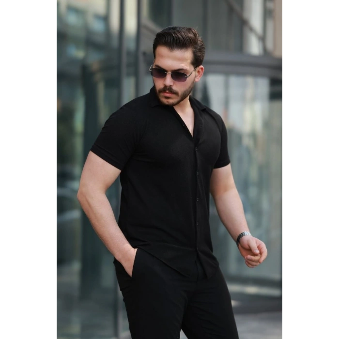 Biçomi Erkek Kısa Kollu örme Kumaş Pamuklu Gömlek