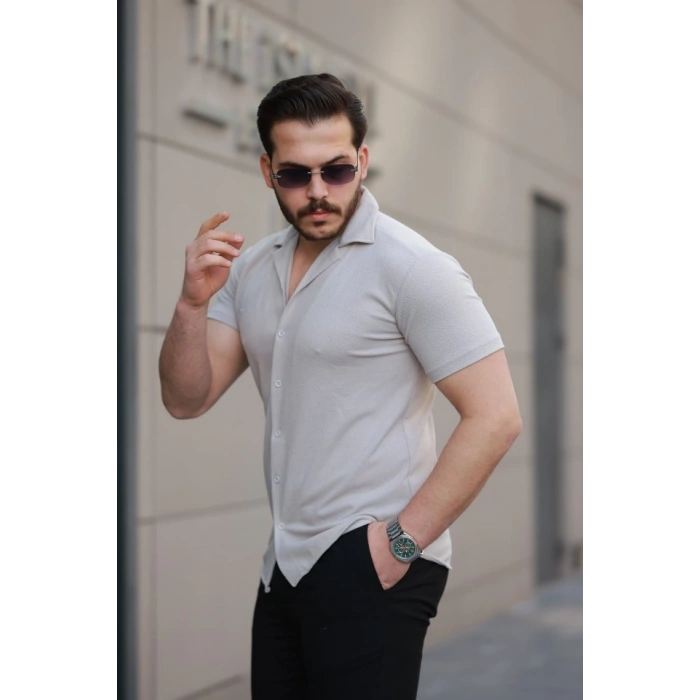 Biçomi Erkek Kısa Kollu örme Kumaş Pamuklu Gömlek