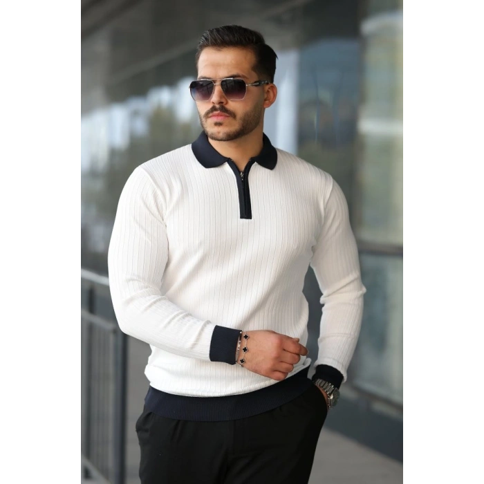 Biçomi Erkek Kol Ve Yaka Detaylı Uzun Kollu Triko