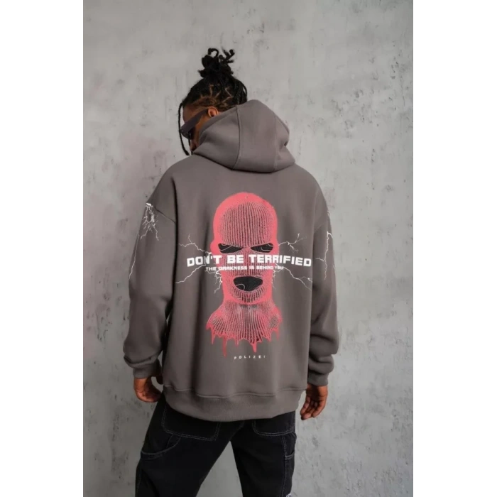 Biçomi Erkek Maske Baskılı Kapüşonlu Sweat - Gri