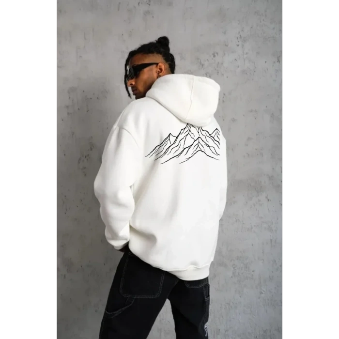 Biçomi Erkek Nihilist Penguen Özel Tasarım Oversize Kapüşonlu Sweatshirt - Beyaz