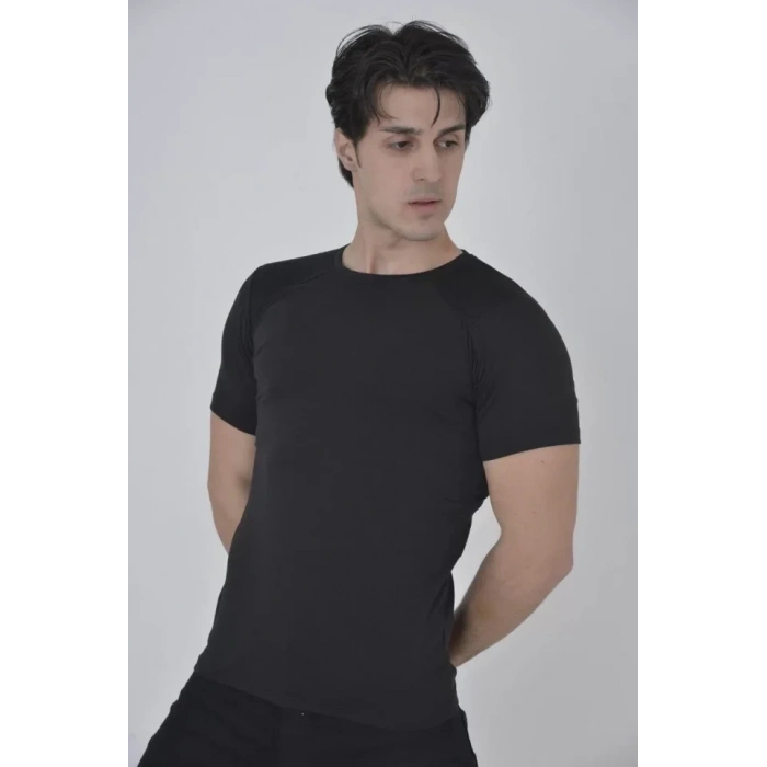 Biçomi Erkek Omuz Fileli Slim Fit T-shirt - Siyah