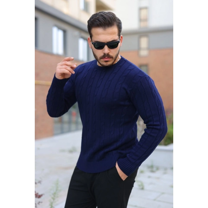 Biçomi Erkek örgü Desen Bisiklet Yaka Kazak