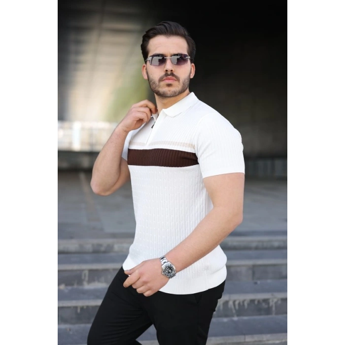 Biçomi Erkek Örgü Desenli Renkli Kısa Kollu Triko Tişört