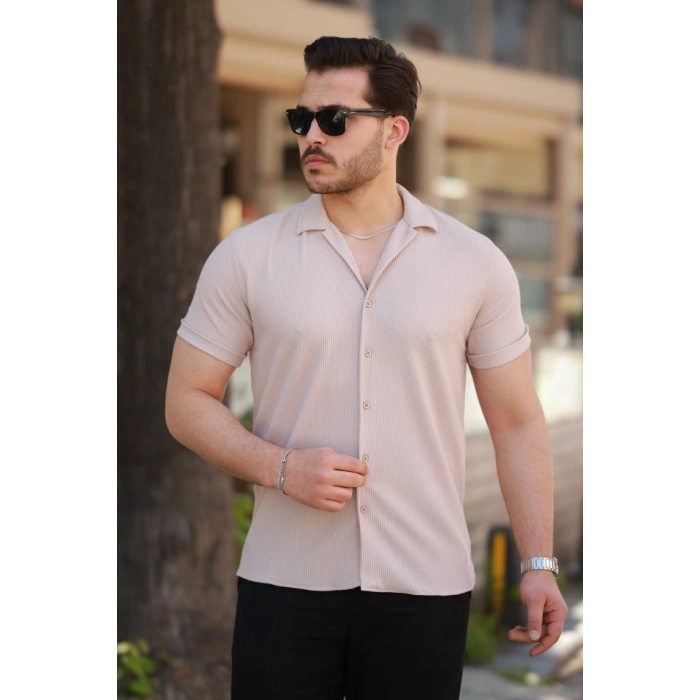 Biçomi Erkek Ottoman Kumaş Apaj Yaka Kısa Kollu Gömlek