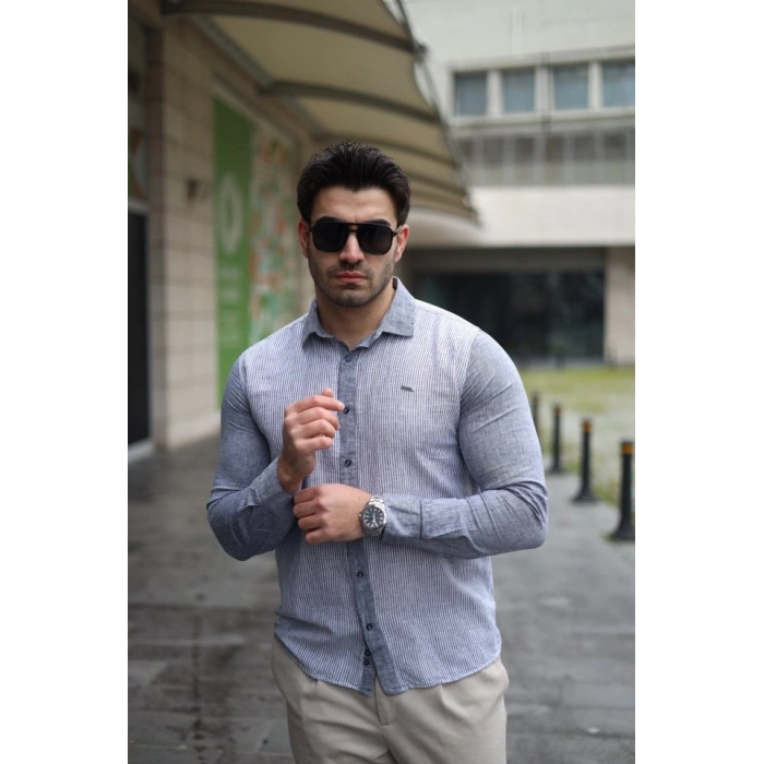 Biçomi Erkek Pamuklu Keten Kumaş Gömlek