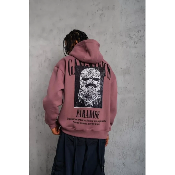 Biçomi Erkek Paradise Baskılı Kapüşonlu Sweat - Gül Kurusu