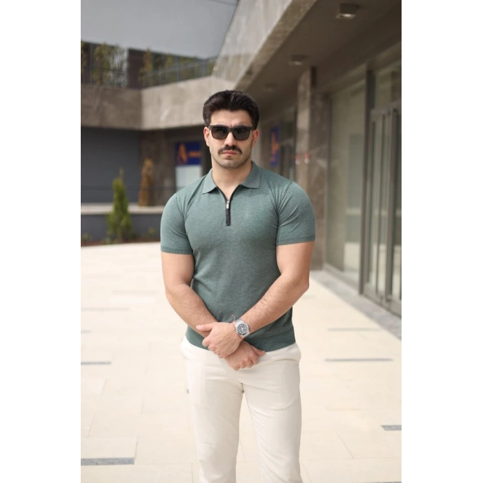 Biçomi Erkek Polo Yaka Fermuar Detaylı Tişört