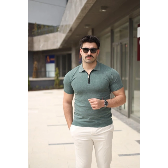 Biçomi Erkek Polo Yaka Fermuar Detaylı Tişört