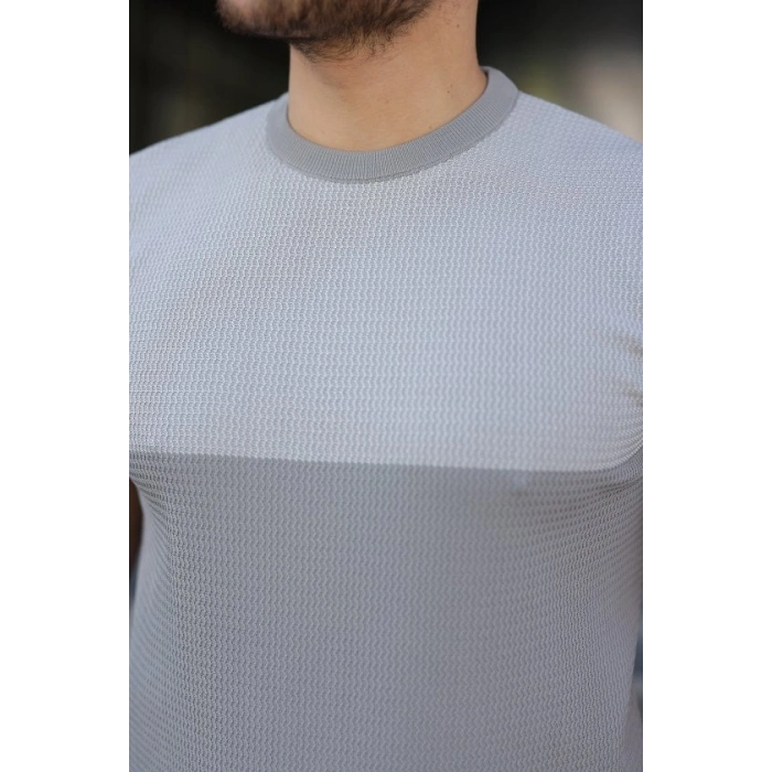 Biçomi Erkek Renk Bloklu Bisiklet Yaka Kısa Kollu Triko Tişört