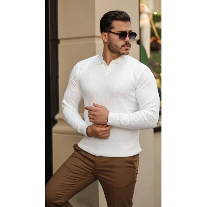 Biçomi Erkek Saç örgü Desen Uzun Kollu Triko