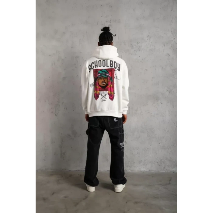 Biçomi Erkek SCHOOL BOY Baskılı Kapüşonlu Sweat - Beyaz
