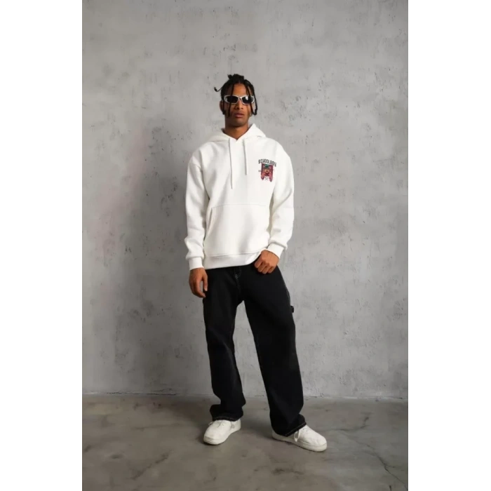 Biçomi Erkek SCHOOL BOY Baskılı Kapüşonlu Sweat - Beyaz
