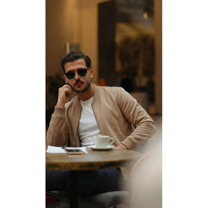 Biçomi Erkek Scuba Süet Kumaş Bomber Hırka