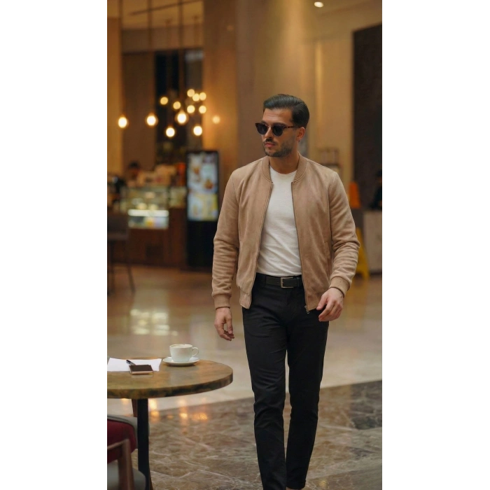 Biçomi Erkek Scuba Süet Kumaş Bomber Hırka