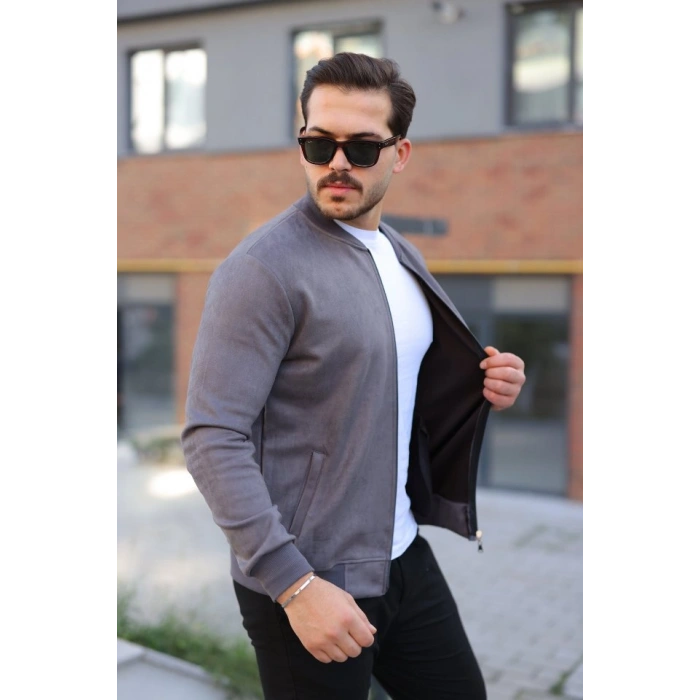 Biçomi Erkek Scuba Süet Kumaş Bomber Hırka