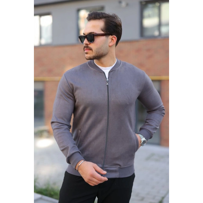 Biçomi Erkek Scuba Süet Kumaş Bomber Hırka