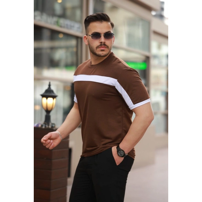 Biçomi Erkek şerit Detaylı Kısa Kollu T-shirt