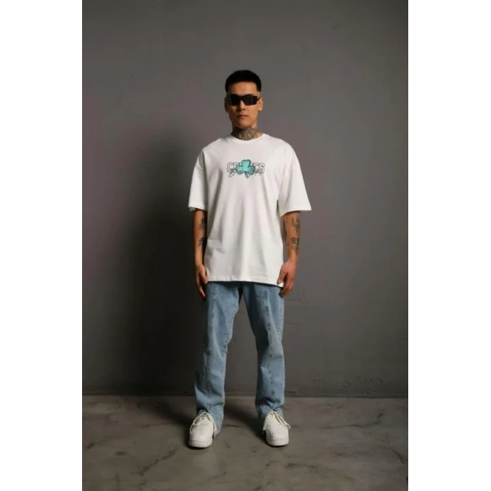 Biçomi Erkek Sırt Baskılı T-shirt - Beyaz