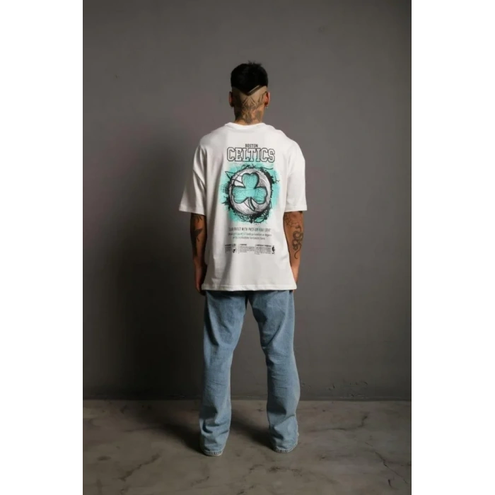 Biçomi Erkek Sırt Baskılı T-shirt - Beyaz